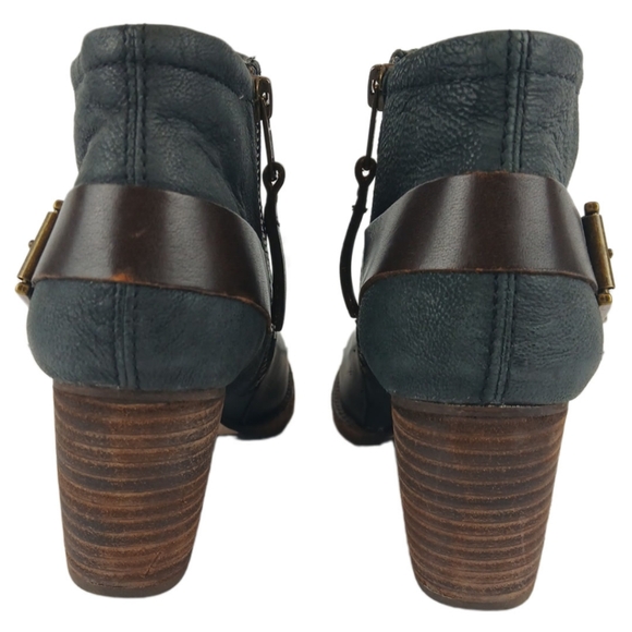 CAT Caterpillar 6.5 Black Brown Annette Ankle Boots Buckled Leather Booties Heel - Picture 15 of 15